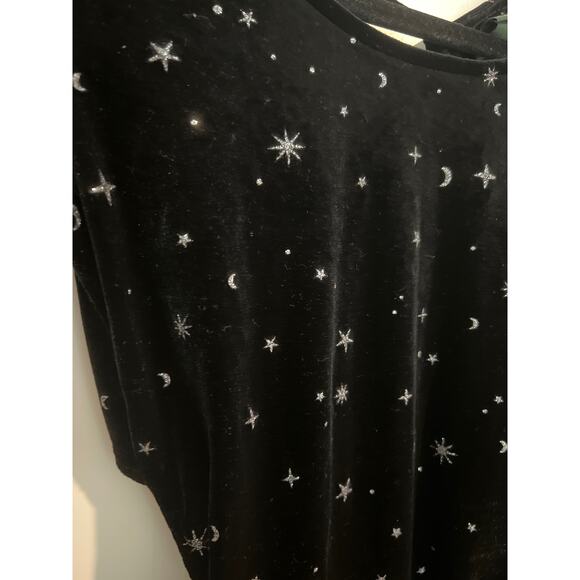 Wild Fable Velvet Stars & Moons Long Sleeve Keyhole Open Back Bodysuit Black S - Picture 4 of 9